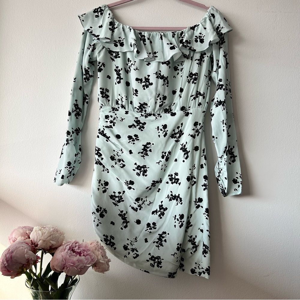 Alessandra Rich Off-The-Shoulder Rose Printed Silk Mini Dress - Picture 8 of 16